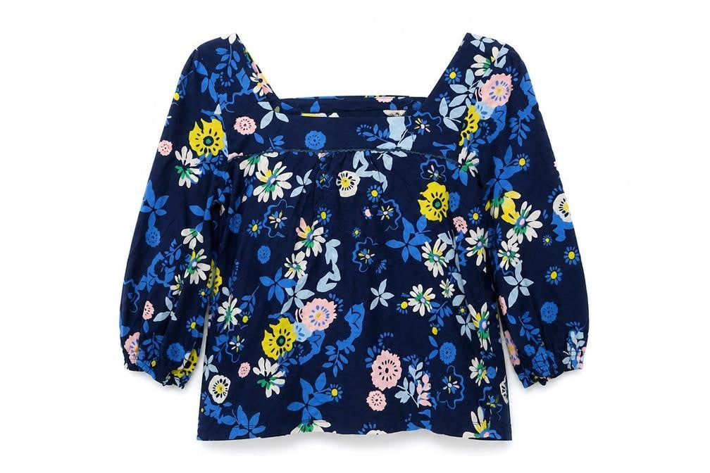 Lily & Me Womens Blue Floral Tunic Blouse UK 12 3/4 Sleeve