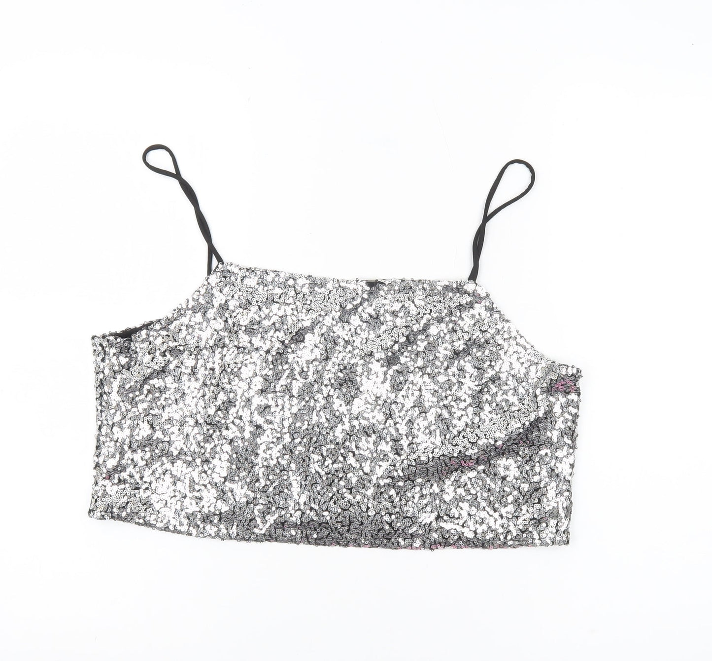 Monki Women’s Silver Sequin Camisole Tank Top Size L Party Clubwear