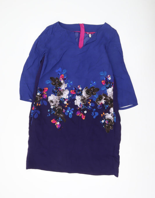 Joules Womens Blue Floral Shift Dress UK 12 Viscose 3/4 Sleeve