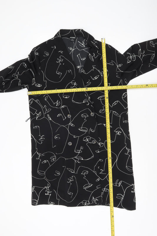 Monki Women’s Black Blazer Jacket S Art Print Mid-Length Lightweight