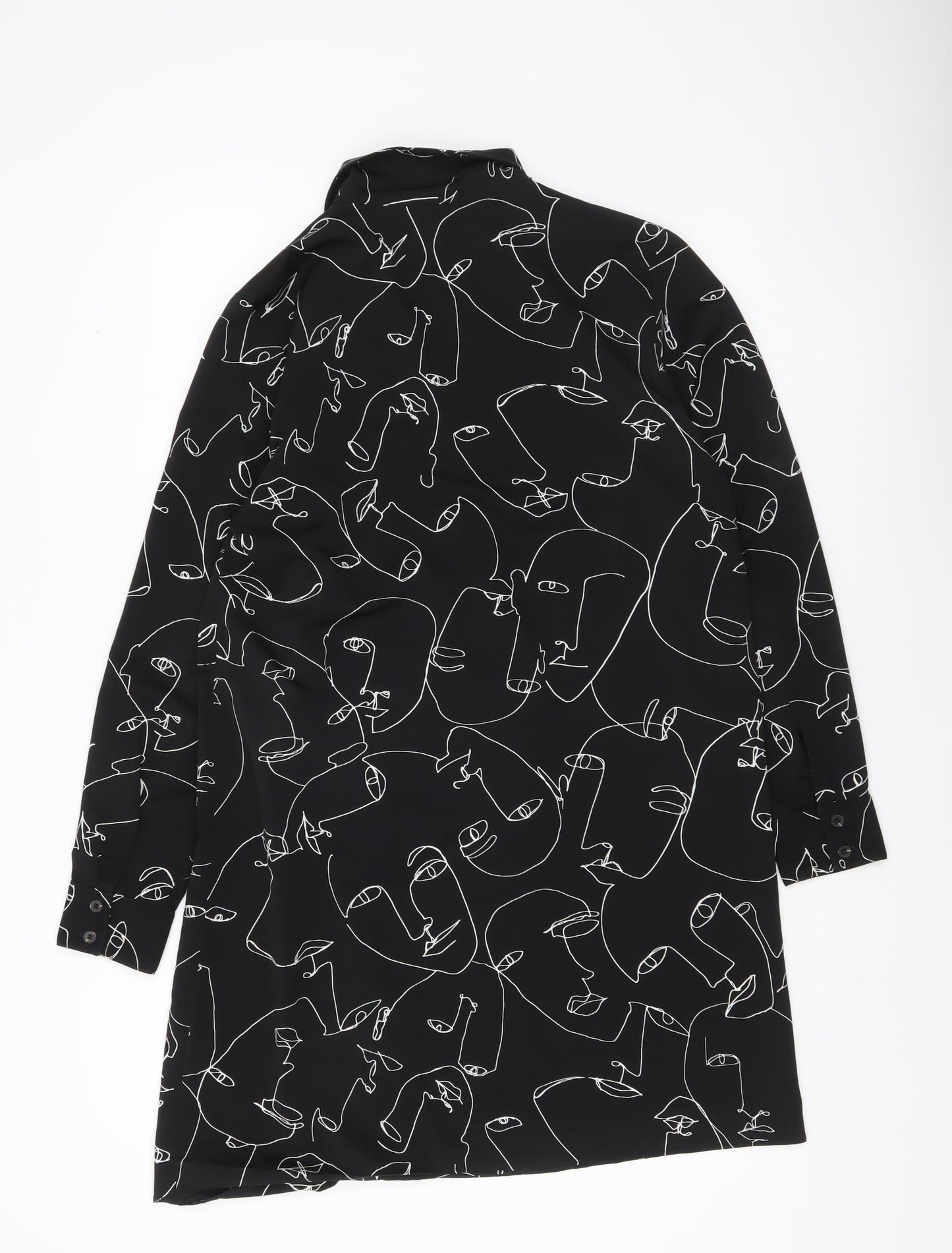 Monki Women’s Black Blazer Jacket S Art Print Mid-Length Lightweight