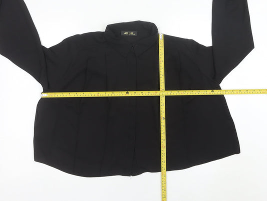 AD LIB Women Black Size 14 Long Sleeve Collared Blouse
