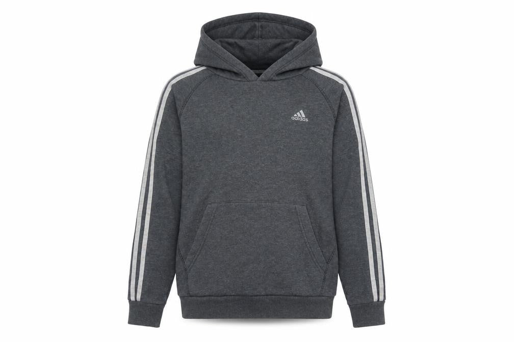 Front view of Adidas boys’ grey pullover hoodie 13-14 years long sleeve logo sportswear