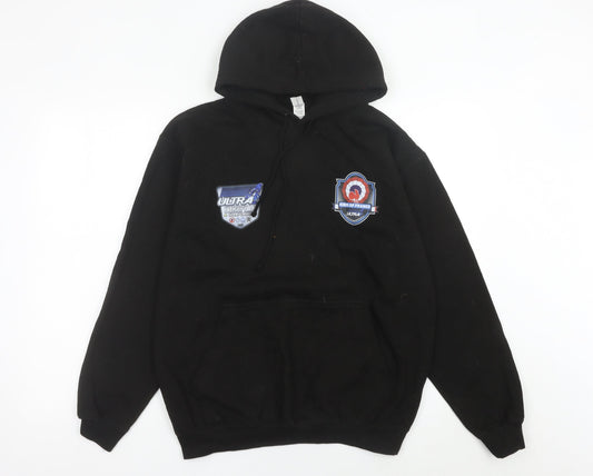 JustHoods Men’s Black Pullover Hoodie Medium Racing Graphic Print
