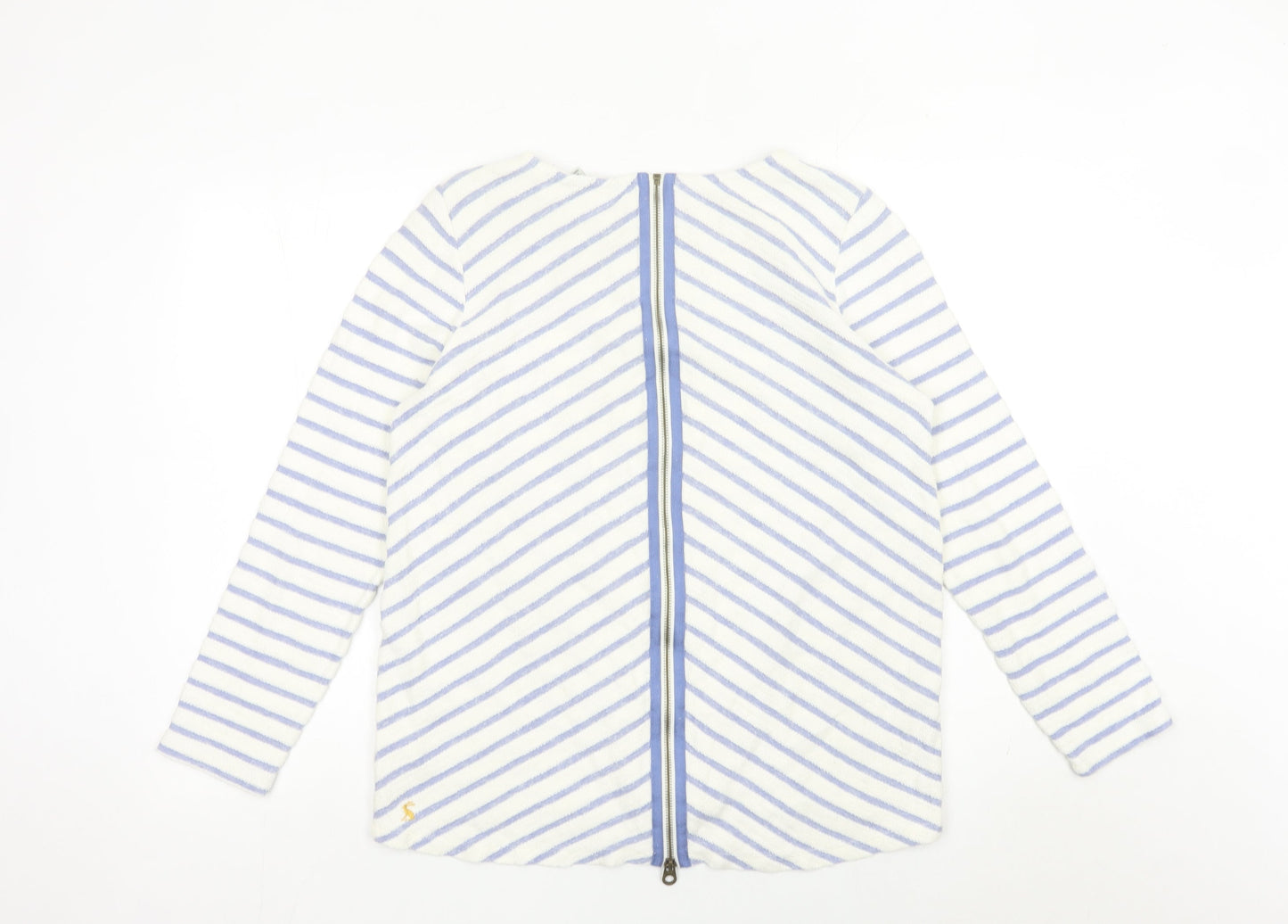 Joules Womens White Blue Striped Cotton Jumper Size 12 Boat Neck