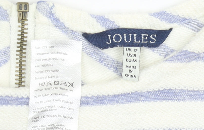 Joules Womens White Blue Striped Cotton Jumper Size 12 Boat Neck