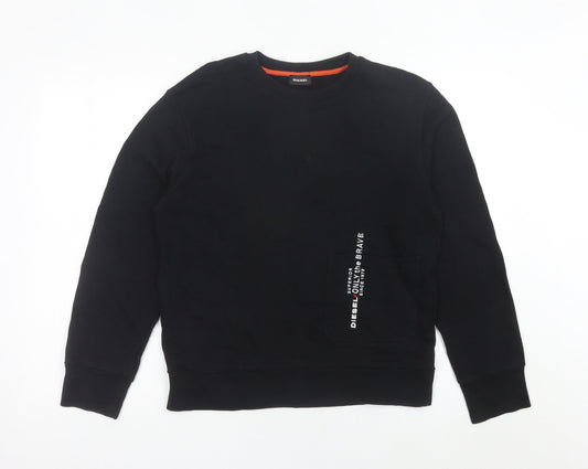 Diesel Womens Black Cotton Sweatshirt Size 14 Crew Neck Logo Pocket