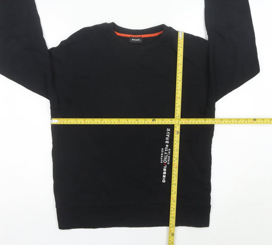 Diesel Womens Black Cotton Sweatshirt Size 14 Crew Neck Logo Pocket