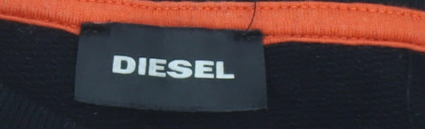 Diesel Womens Black Cotton Sweatshirt Size 14 Crew Neck Logo Pocket