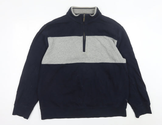 Atlantic Bay Mens Navy Grey XL 1/4 Zip Sweatshirt Pullover Cotton