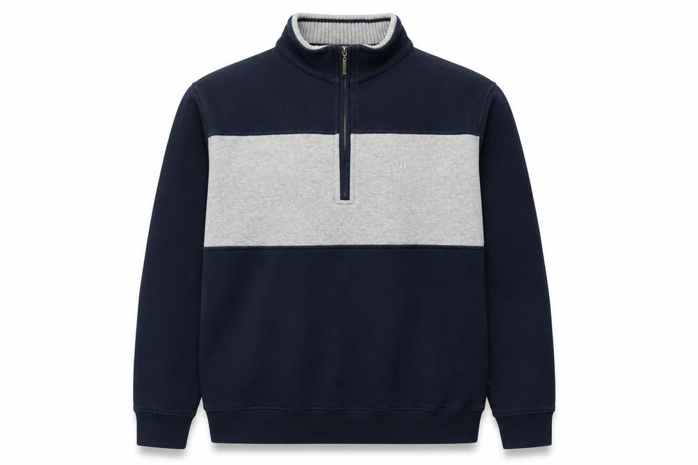 Atlantic Bay Mens Navy Grey XL 1/4 Zip Sweatshirt Pullover Cotton
