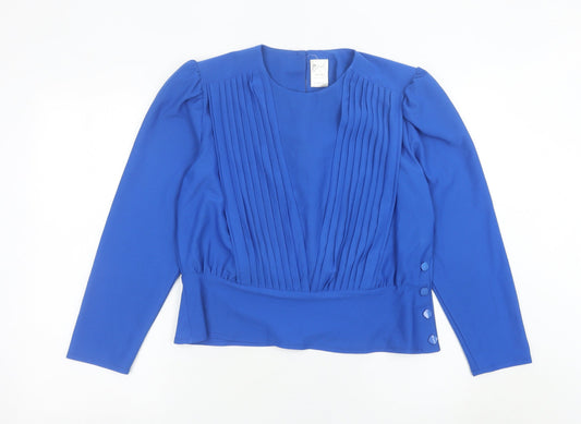 Rembrandt Womens Blue Pleated Long Sleeve Blouse Size 16