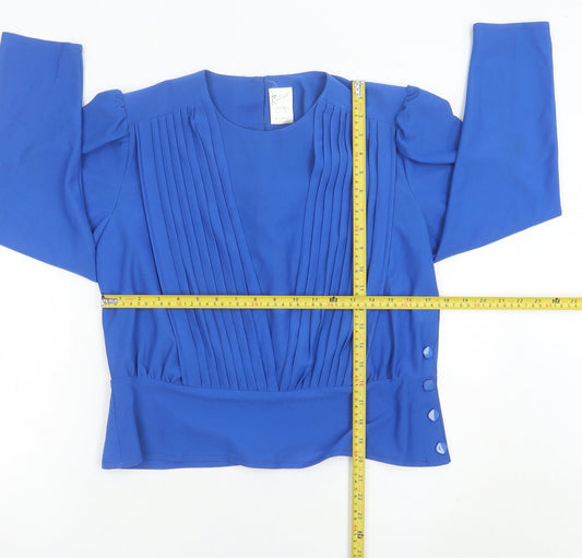 Rembrandt Womens Blue Pleated Long Sleeve Blouse Size 16