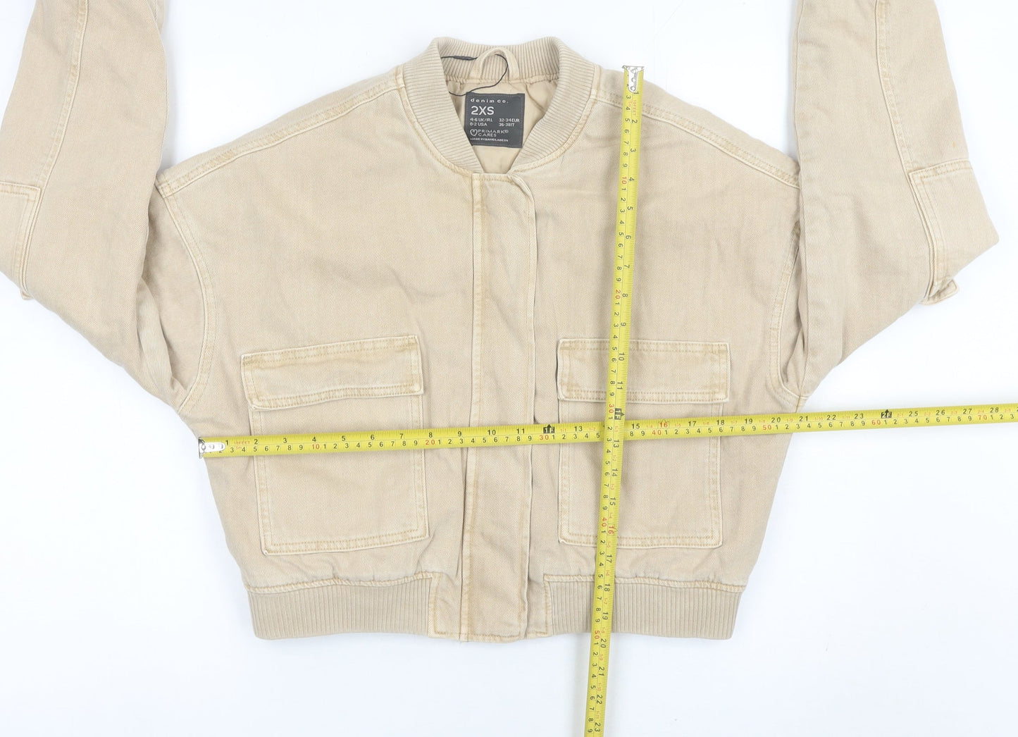 Primark Women’s Beige 2XS Bomber Jacket Cropped Cotton Casual