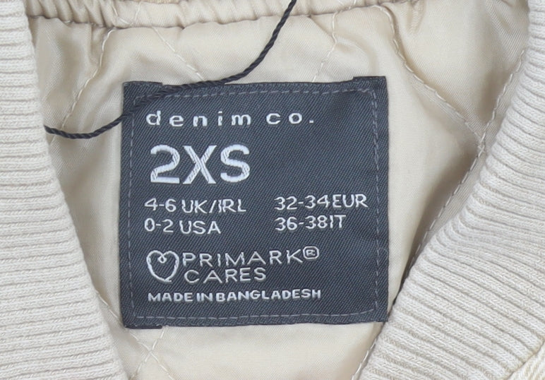 Primark Women’s Beige 2XS Bomber Jacket Cropped Cotton Casual