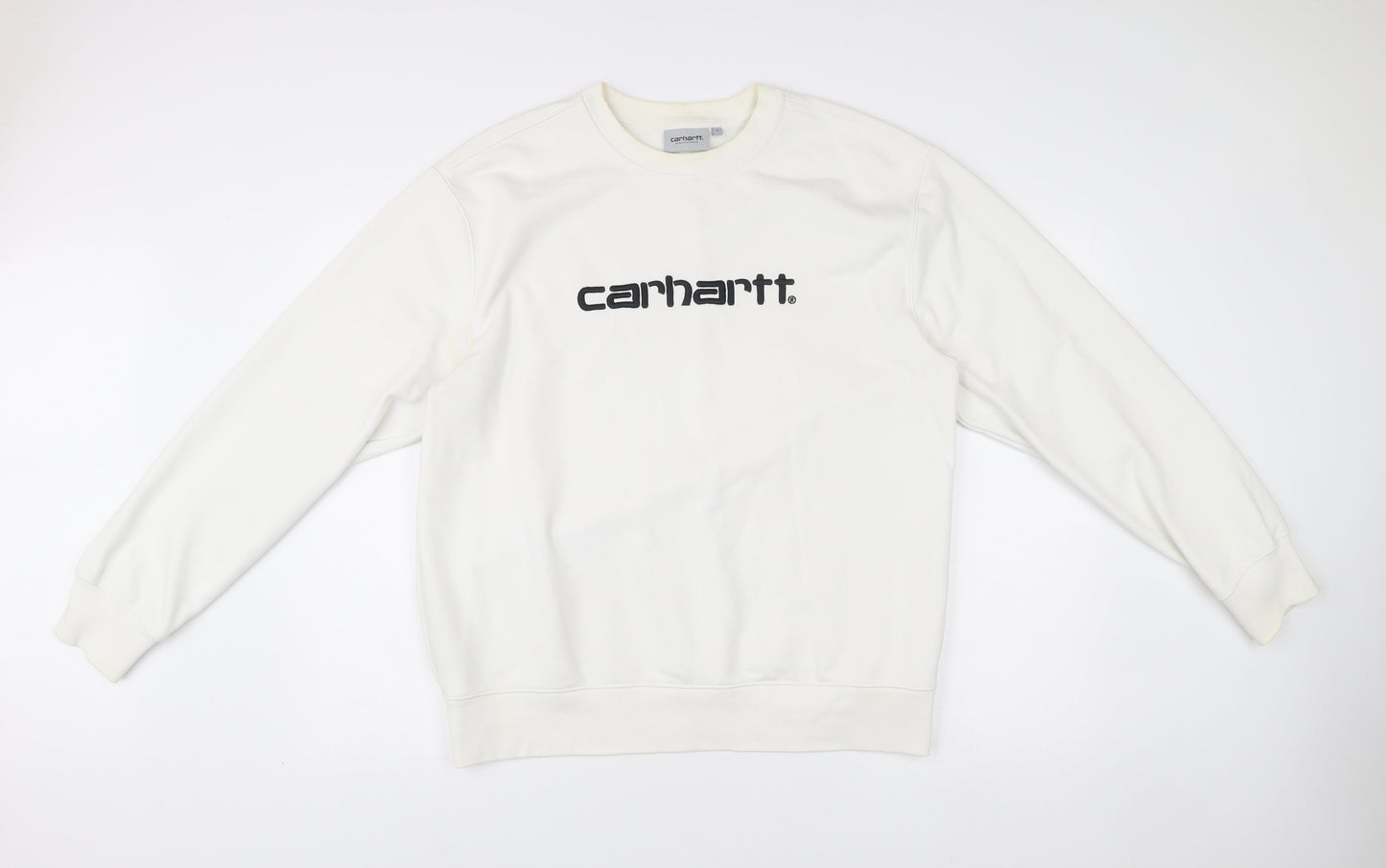 Carhartt Mens White Sweatshirt L Pullover Crew Neck Logo Regular Fit