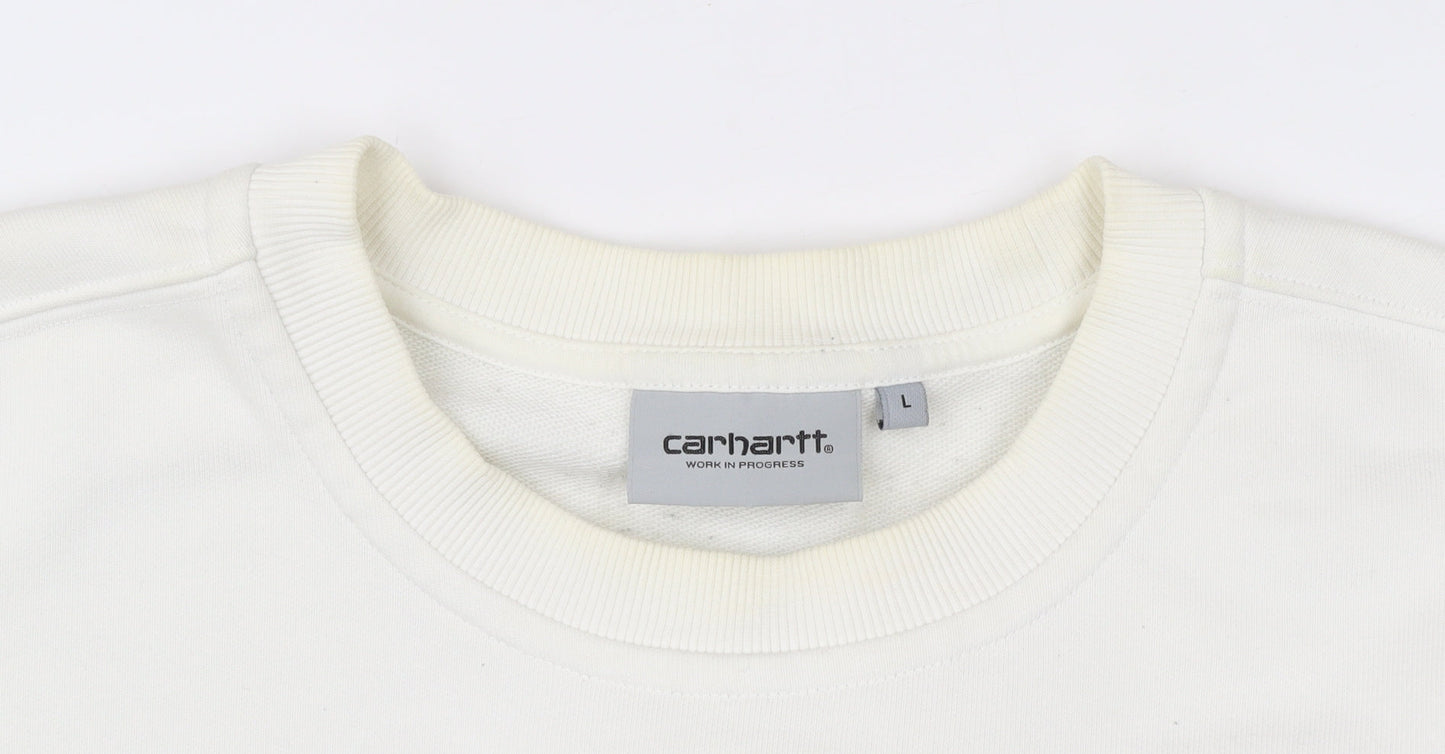 Carhartt Mens White Sweatshirt L Pullover Crew Neck Logo Regular Fit