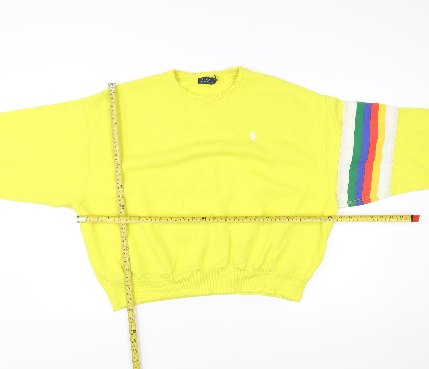 Ralph Lauren Women’s Yellow Sweatshirt L Logo Rainbow Sleeve