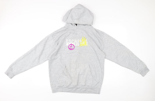 boohooMAN Mens Grey Pullover Hoodie S Graphic Print Retro Style