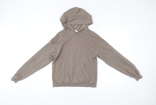 H&M Boys Brown Hoodie Age 11 Pullover Fleece Cotton Blend Long Sleeve