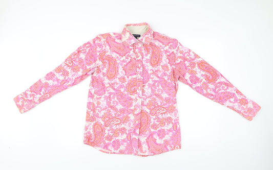 Lands' End Womens Pink Paisley Button-Up Shirt Size 6-8 Cotton