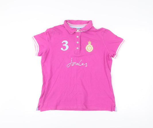Joules Women’s Pink Polo Shirt Size 14 Embroidered Short Sleeve Cotton
