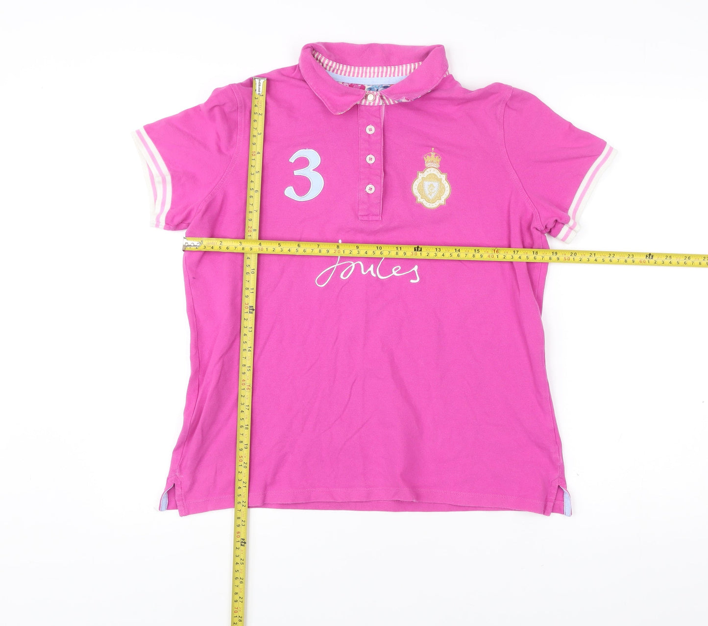Joules Women’s Pink Polo Shirt Size 14 Embroidered Short Sleeve Cotton