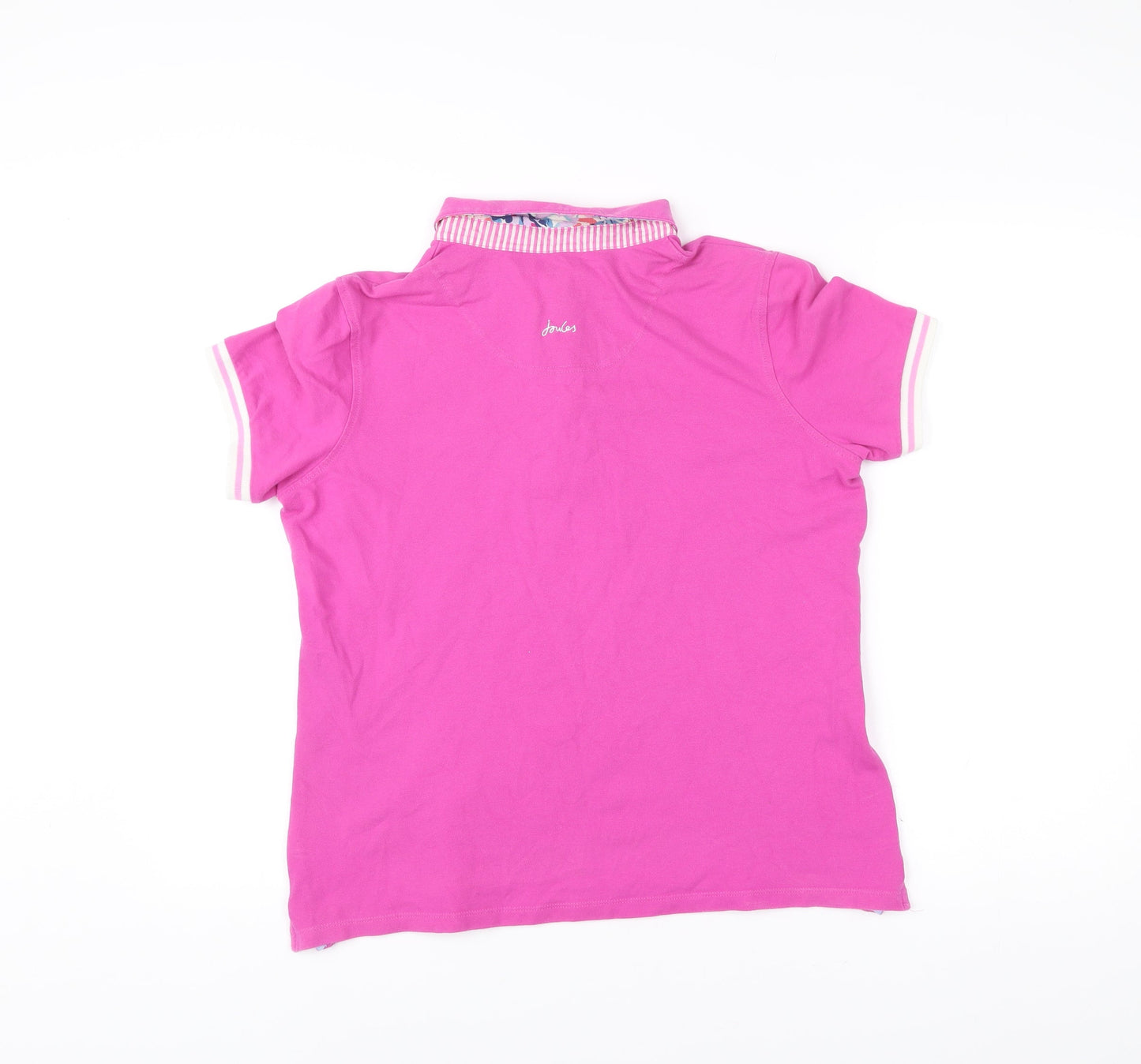 Joules Women’s Pink Polo Shirt Size 14 Embroidered Short Sleeve Cotton