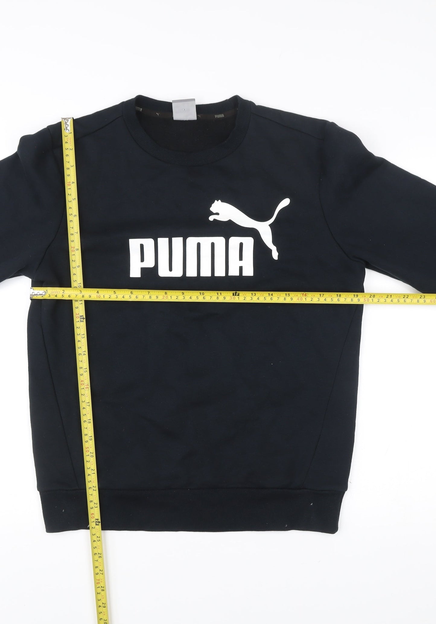 Puma Men’s Black Small Sweatshirt Pullover Crew Neck Logo Sportswear
