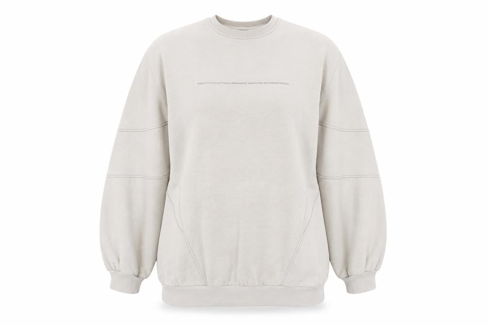 PrettyLittleThing Womens Beige Logo Sweatshirt Size 12 Pullover