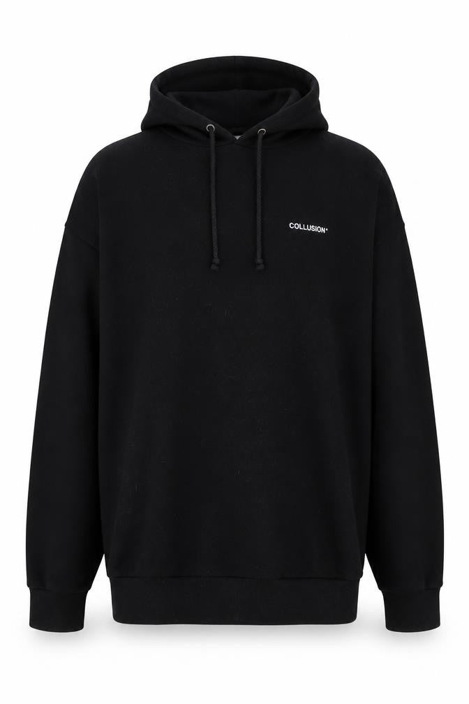 Collusion Mens Black Pullover Hoodie L Logo Print Fleece