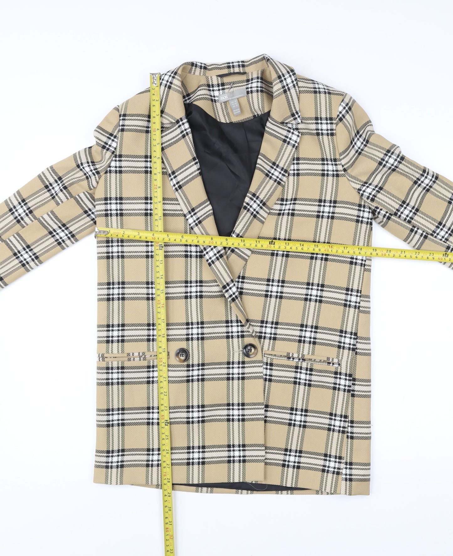 ASOS Women’s Beige Check Blazer Jacket Size 8 Regular Fit