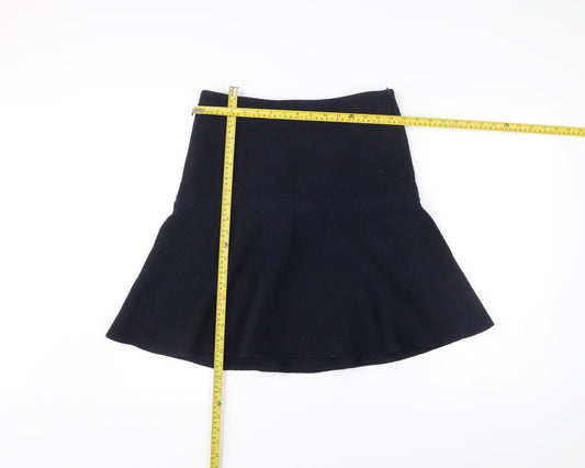 Caroll Women Black Wool Blend Flare Skirt Size 10 Knee Length