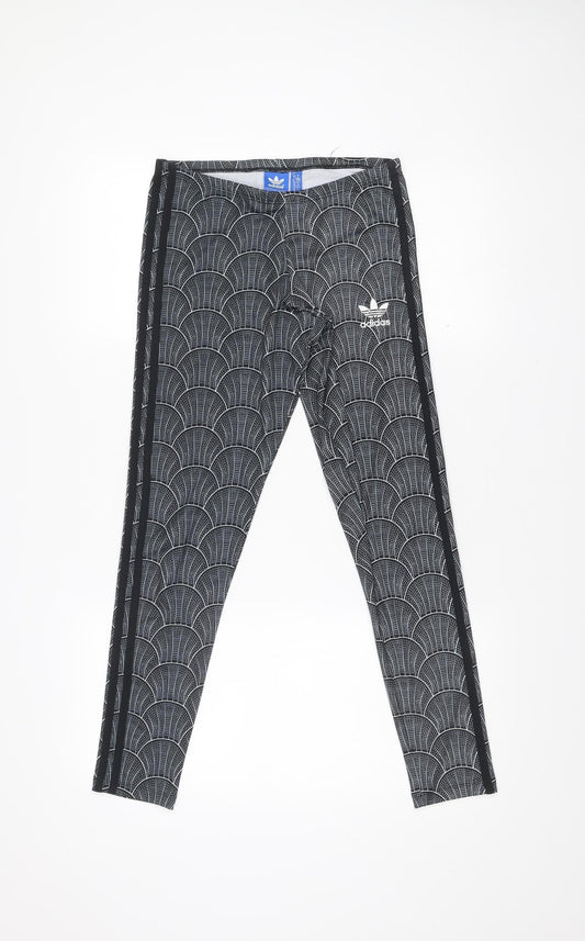 adidas Womens Black Geometric Leggings Size 10 Slim Fit Activewear