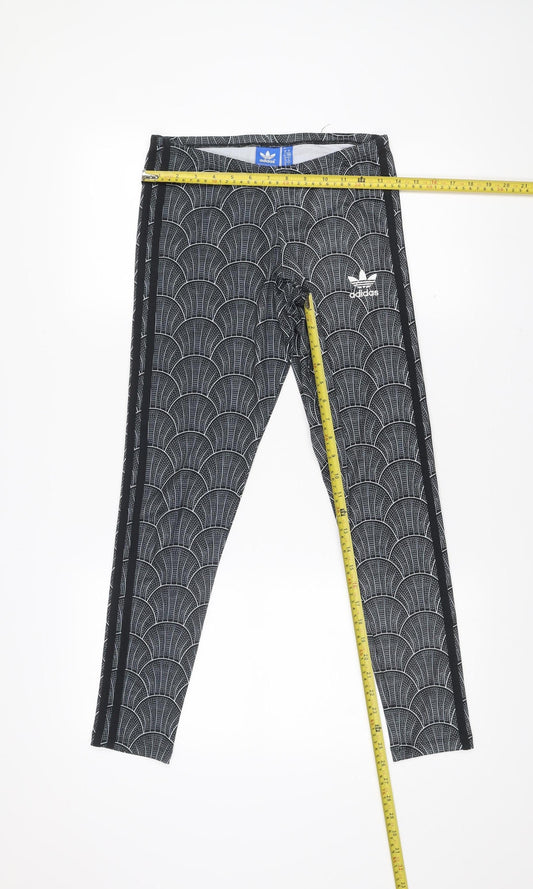adidas Womens Black Geometric Leggings Size 10 Slim Fit Activewear