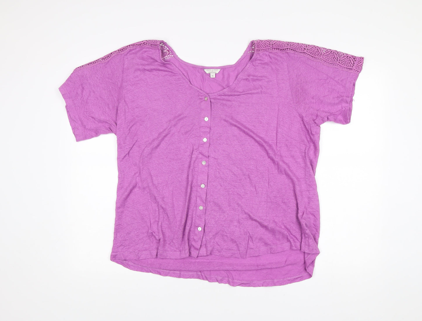 Monsoon Women’s Purple Linen Button-Up Blouse Size XL