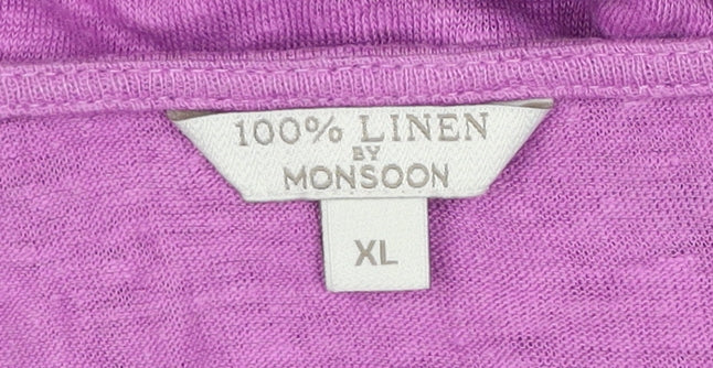 Monsoon Women’s Purple Linen Button-Up Blouse Size XL