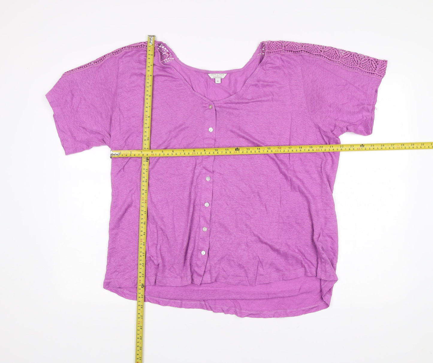 Monsoon Women’s Purple Linen Button-Up Blouse Size XL