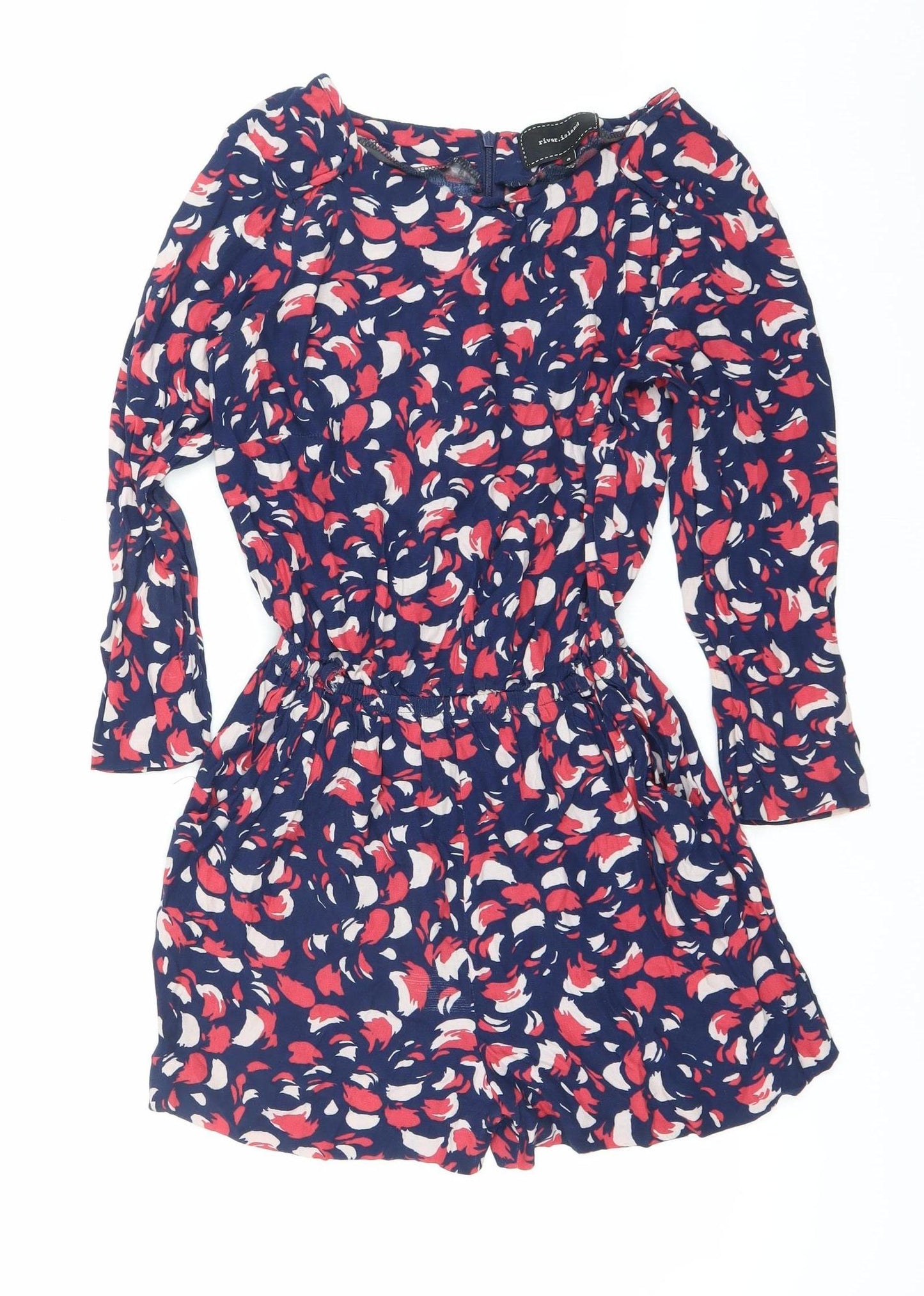 River Island Women’s Multicoloured Floral Ruched Long Sleeve Playsuit Size 8