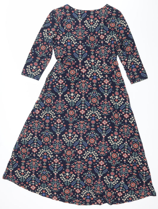 Seasalt Cornwall Womens Blue Floral Organic Cotton A-Line Midi Dress UK 10