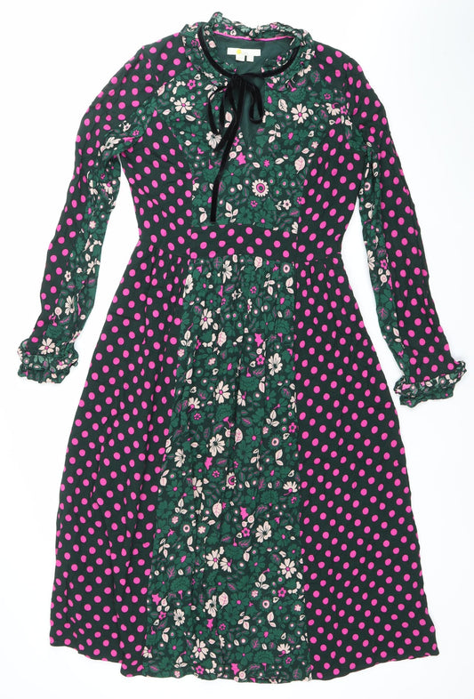 Boden Women’s Green Pink Floral Polka Dot Fit & Flare Dress Size 8