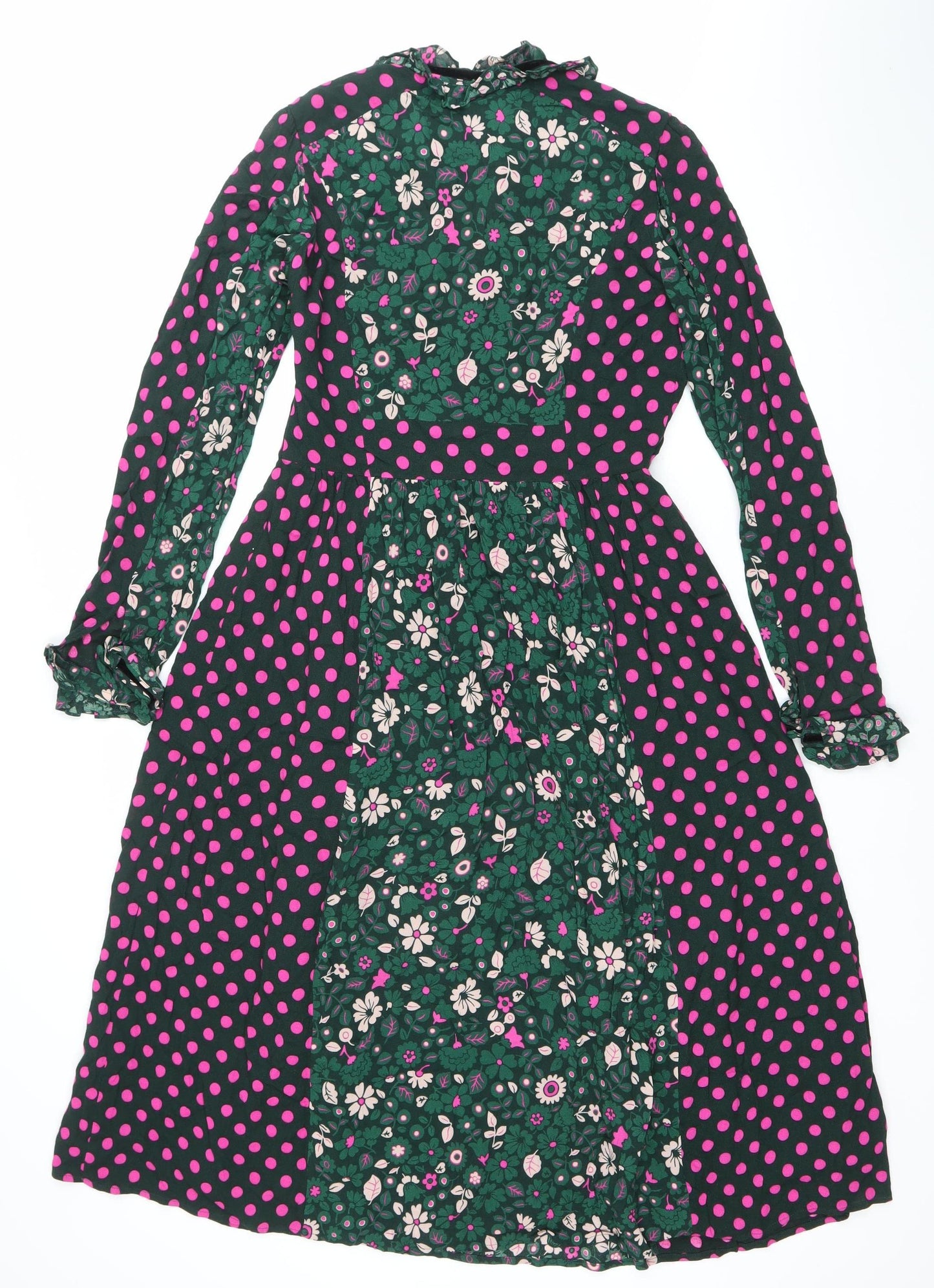 Boden Women’s Green Pink Floral Polka Dot Fit & Flare Dress Size 8