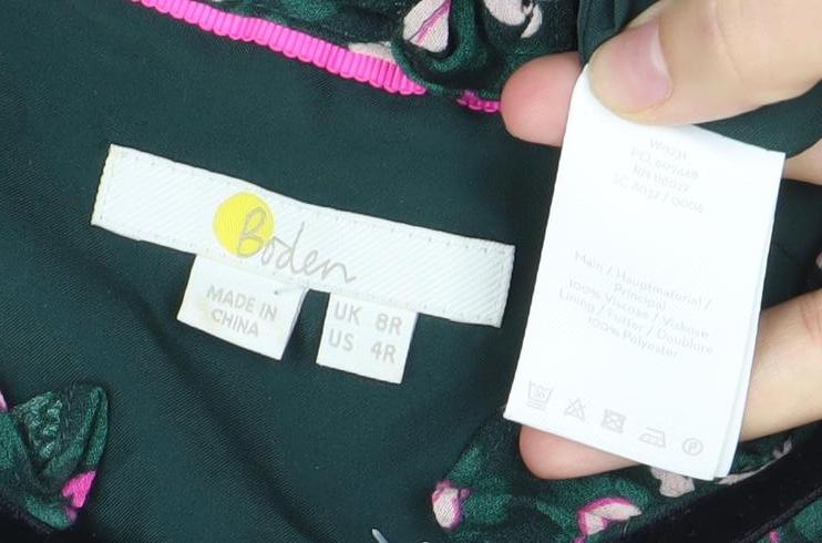 Boden Women’s Green Pink Floral Polka Dot Fit & Flare Dress Size 8