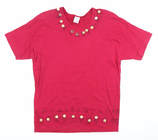 Country Casuals Womens Red Cotton Embroidered T-Shirt Size L