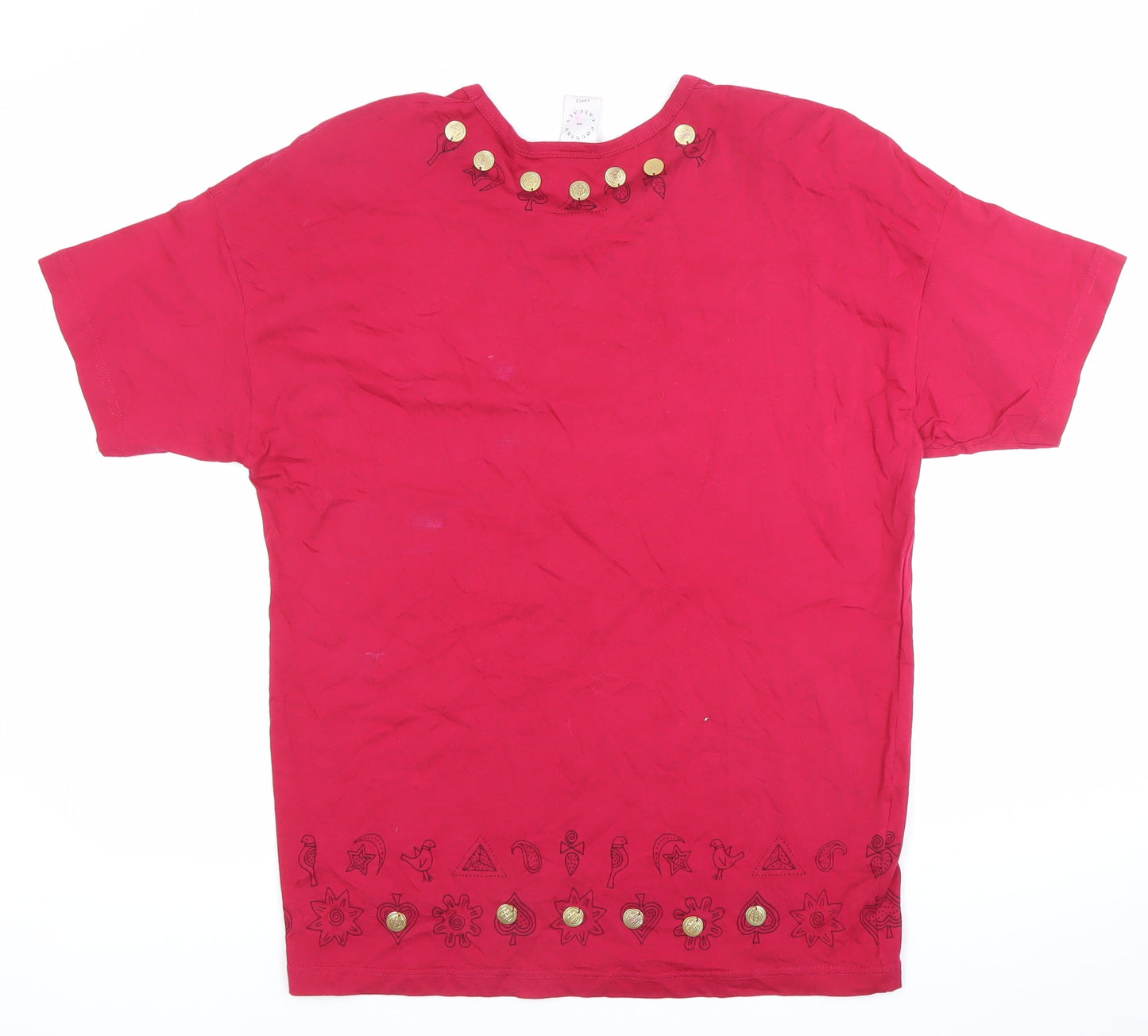 Country Casuals Womens Red Cotton Embroidered T-Shirt Size L