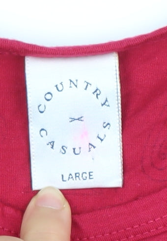 Country Casuals Womens Red Cotton Embroidered T-Shirt Size L