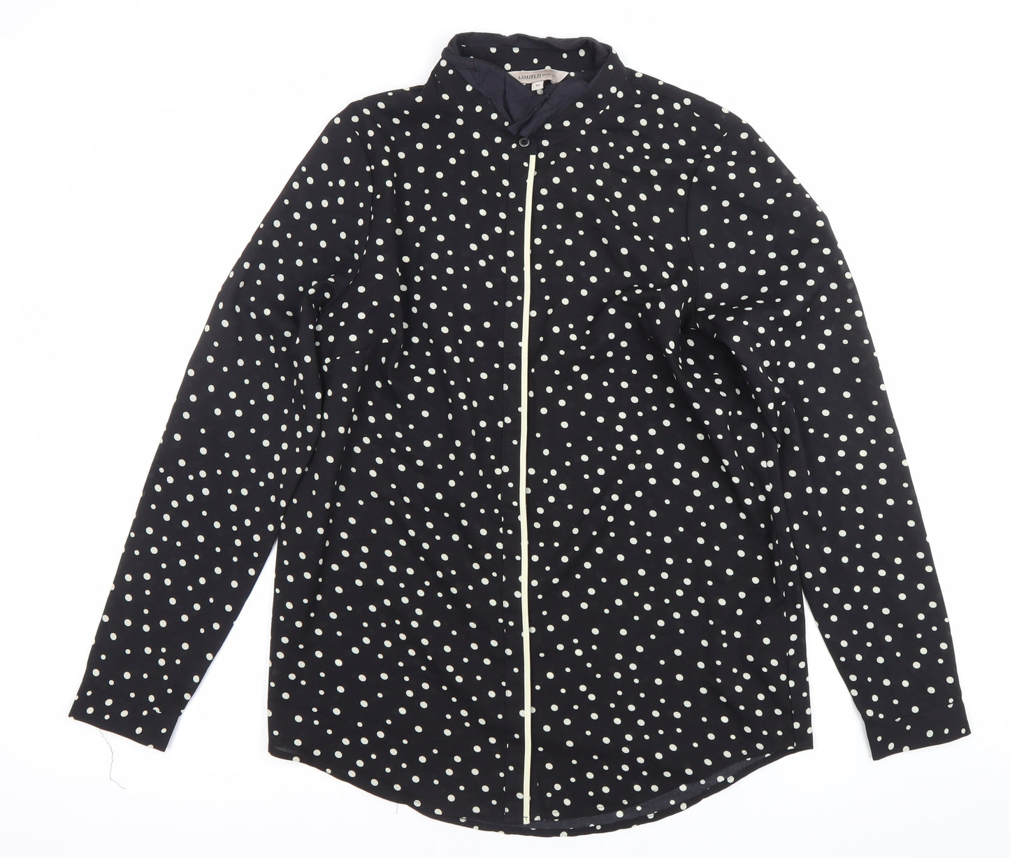 Marks and Spencer Women's Black Polka Dot Button-Up Shirt Size 10