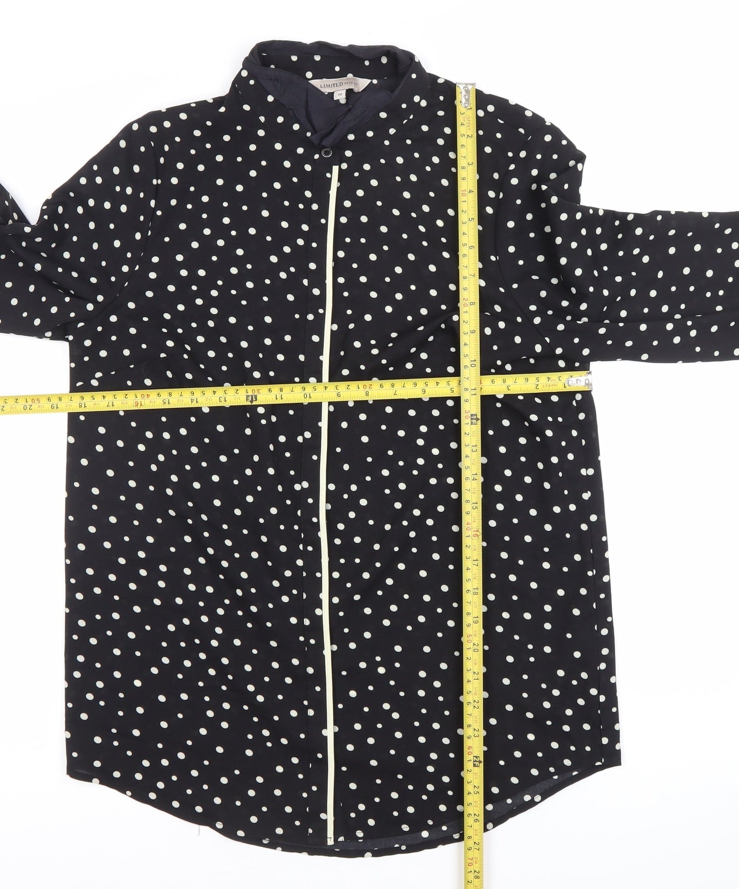 Marks and Spencer Women's Black Polka Dot Button-Up Shirt Size 10