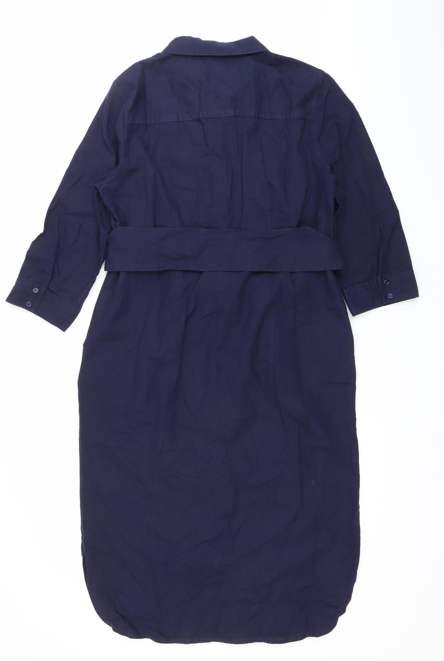 Boden Women’s Blue Shirt Dress UK 12 Linen Cotton 3/4 Sleeve