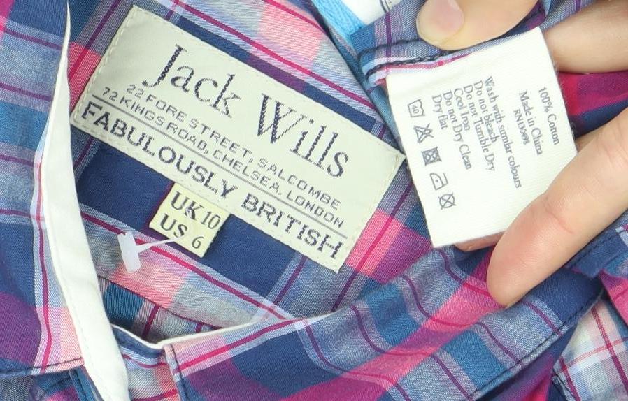 Jack Wills Womens Multicoloured Check Cotton Button-Up Shirt Size 10